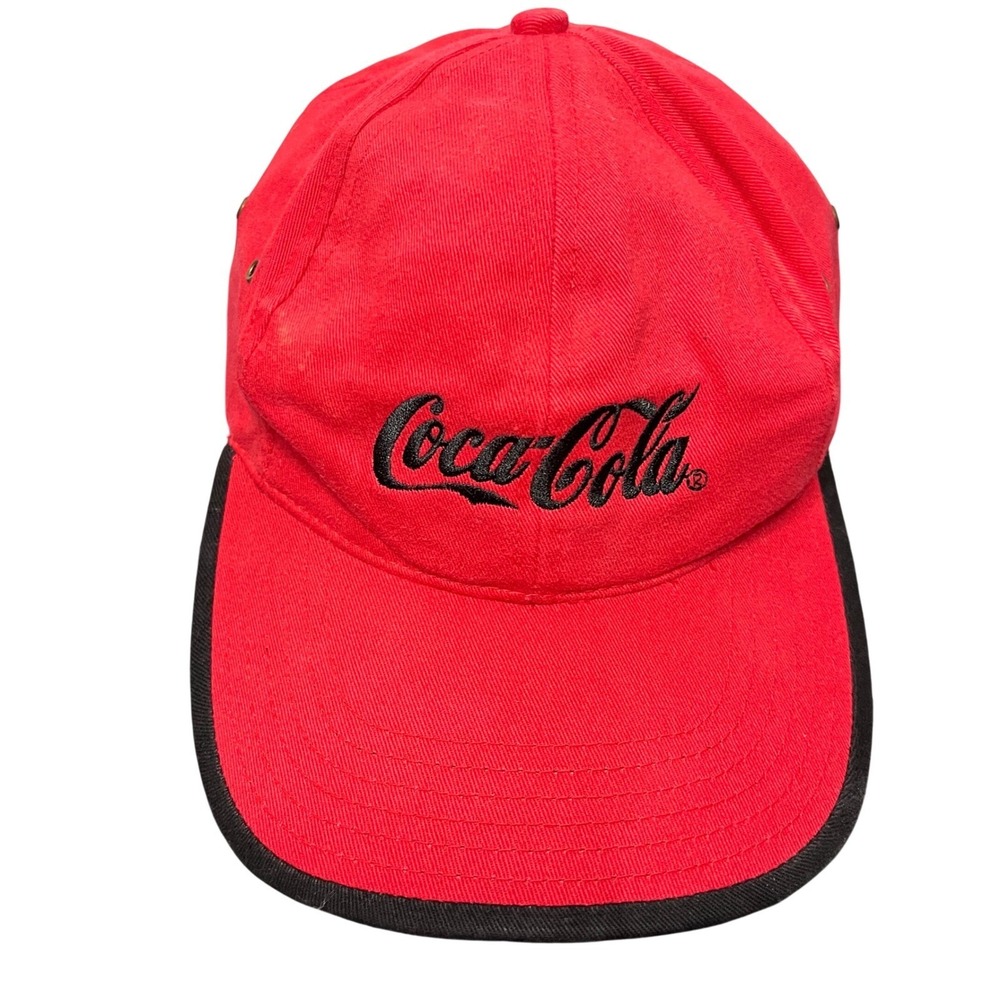 Coca Cola Red Brushed Twill Cotton Cap Strapback Hat Side Panel Vented Cap